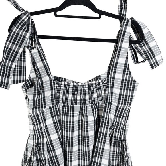 Anthropologie Black & White Plaid Square-Neck Tie-Strap Midi Dress Checkered M - Picture 4 of 11